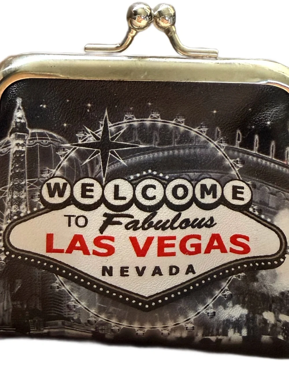Las Vegas Black Coin Purse with Silver Frame